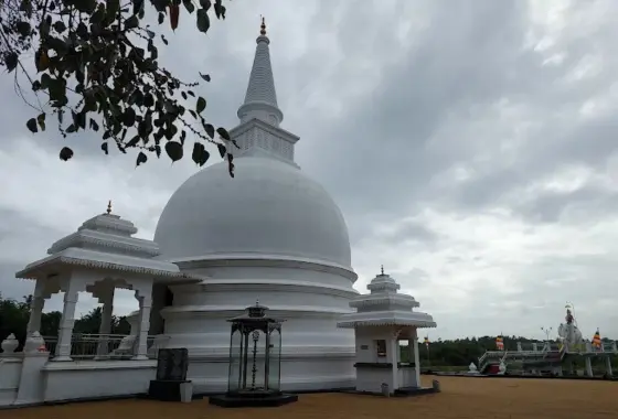 Sacred Ran Siripa Seya Stupa illuminated at Madavilgoda Temple Wadduwa